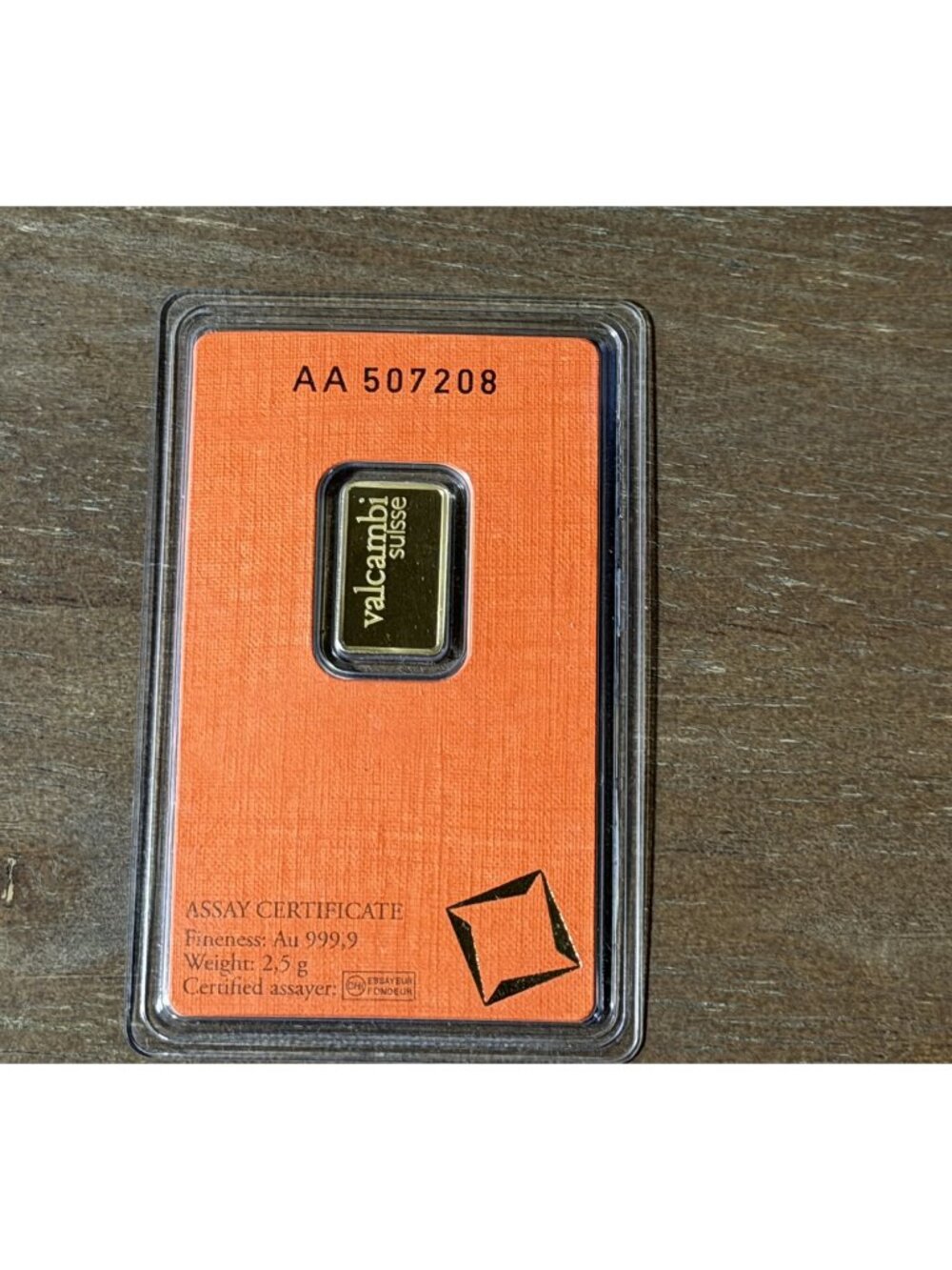Valcambi Suisse 2.5g .9999 gold bar sealed orange assay AA507208